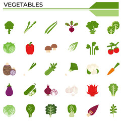 Vegetables flat design icon set.
