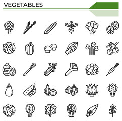 Vegetables outline icon set.