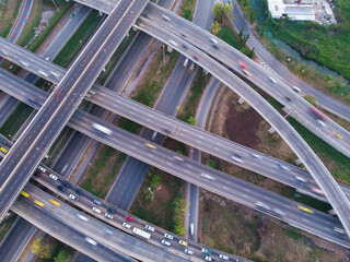 Top aerial view highway interchange of a city building