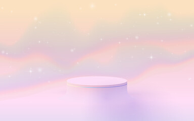 3D soft pink circle podium display on fantasy sky pastel color background. Vector Illustration - obrazy, fototapety, plakaty