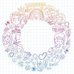 Fototapeta premium Feminism vector pattern. Fight for women rights. Hand lettering quotes.