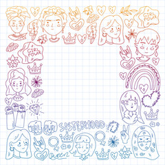 Feminism vector pattern. Fight for women rights. Hand lettering quotes.