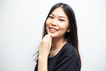 Portrait of  asian woman teen girl beautiful cheerful enjoying with long black hair and clean skin