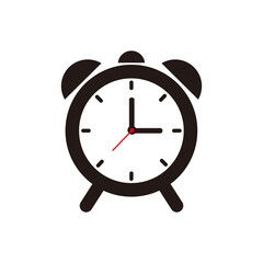 Black alarm clock icon design on white background