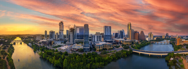 Austin skyline with brilliant sunset