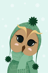 christmas owl on postcard or notebook