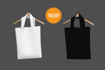 Blank tote bag mock up design on grey background. 3d rendering, 3d illustration