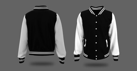 Varsity Jacket Design. Sportswear. Front and back views. 3d illustration, 3d rendering