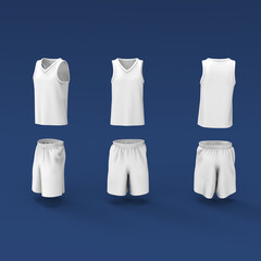 Basketball uniform mockup in front and back views. 3d illustration, 3d rendering