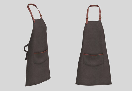 Blank  aprons with leather straps, apron mockup, clean apron, design presentation for print, 3d illustration, 3d rendering