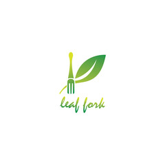 cutlery logo and leaves, restaurant symbol design vector illustration