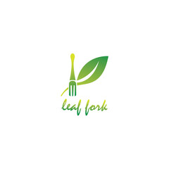 Fototapeta premium cutlery logo and leaves, restaurant symbol design vector illustration