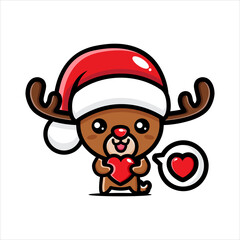 Cute santa reindeer character is holding big love