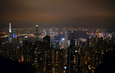 Obraz premium Hong Kong - Victoria Peak Night View of Cityscape