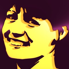 Face front view. Elegant silhouette of a female head. Portrait of a happy smiled woman. 3D rendering.