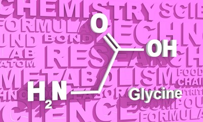 Glycine - main amino acid and inhibitory neurotransmitter. Chemical molecular formula. 3D rendering
