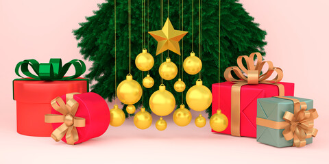 abstract geometric shape christmas gift boxes scene concept decoration 3d rendering