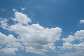 the blue sky background with tiny clouds closeup