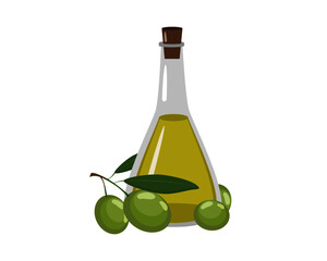 olive oil bottle and olives