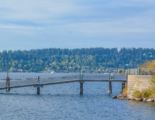 The walkway over the water in Coulon Beach Park on Lake Washington in Renton