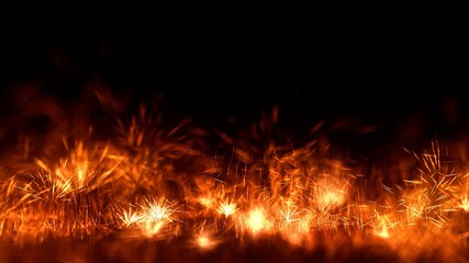 Fototapeta na wymiar Fireworks Background, Sparkler burning on ground on dark background, fireworks sparks, 4K High Quality, 3D render