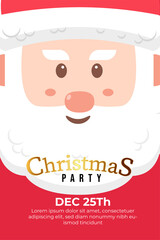 Christmas Party Poster with Santa Clause Face Background Flat Design Vector