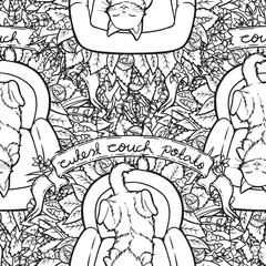 Cute Couch Potato Cat Seamless Surface Pattern Design