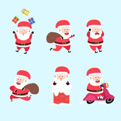 Set Of Santa Clause Activity Character Cartoon Bundle Flat Design Vector
