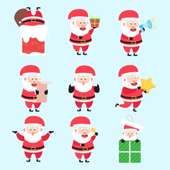 Set Of Santa Clause Christmas Activity Character Cartoon Bundle Flat Design Vector