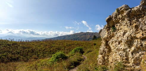 Autumn mountains, a place for nature lovers and tourists on a Sunny day in the bosom of nature.
