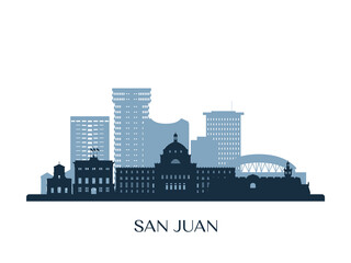 San Juan, Puerto Rico skyline, monochrome silhouette. Vector illustration. - obrazy, fototapety, plakaty