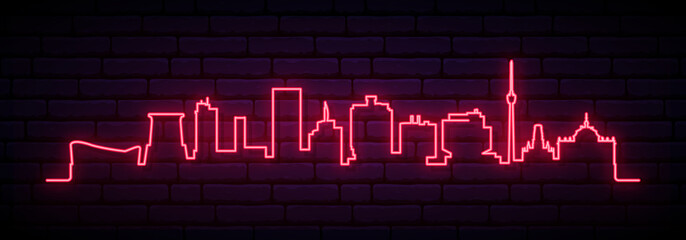 Red neon skyline of Stuttgart. Bright Stuttgart City long banner. Vector illustration.