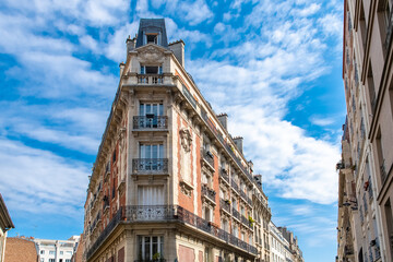 Paris, romantic staircase in Montmartre, typical buildings and floor lamp
