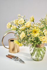 Bouquet 010, Finished flower arrangement in a vase for home. Flowers bunch, set for home. Fresh cut flowers for decoration home. European floral shop. Delivery fresh cut flower.