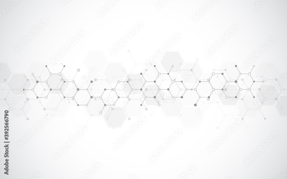 Wall mural abstract molecules background. molecular structures or chemical engineering, genetic research, innov