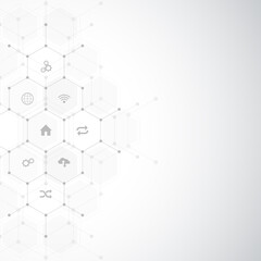 Obraz premium Technology background with flat icons and symbols. Concept and idea for internet of things, communication, network, innovation technology, system integration.