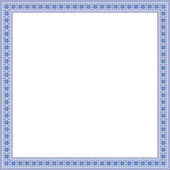 Traditional Belarusian frame with elegant blue flowers. White ethnic background vector design.