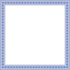 Traditional Belarusian frame with elegant blue flowers. White ethnic background vector design.