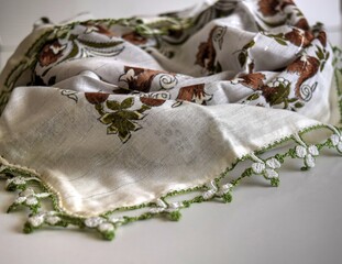 fabric with lace , white scarf, headscarf , 