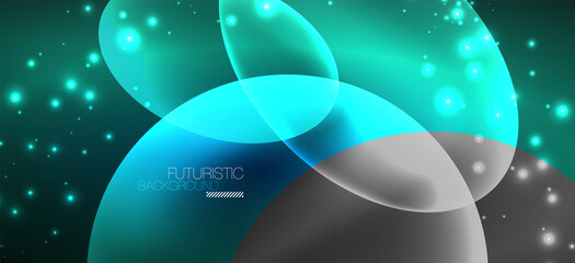 Neon ellipses abstract backgrounds. Shiny bright round shapes glowing in the dark. Vector futuristic illustrations for covers, banners, flyers and posters and other