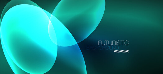 Neon ellipses abstract backgrounds. Shiny bright round shapes glowing in the dark. Vector futuristic illustrations for covers, banners, flyers and posters and other