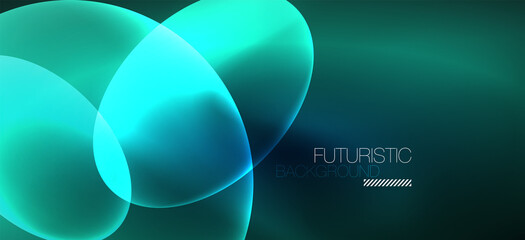 Neon ellipses abstract backgrounds. Shiny bright round shapes glowing in the dark. Vector futuristic illustrations for covers, banners, flyers and posters and other