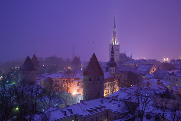 March foggy twilight in Old Tallinn. Estonia