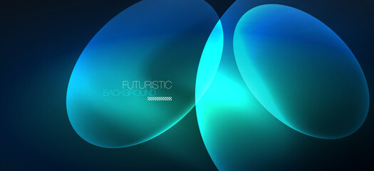 Neon ellipses abstract backgrounds. Shiny bright round shapes glowing in the dark. Vector futuristic illustrations for covers, banners, flyers and posters and other