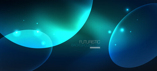 Neon ellipses abstract backgrounds. Shiny bright round shapes glowing in the dark. Vector futuristic illustrations for covers, banners, flyers and posters and other