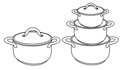 Doodle set of kitchen utensils, set of dishes, pans. sketch
