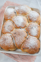 Freshly baked chocolate scones, german Buchtel pastry