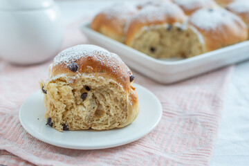 Freshly baked chocolate scones, german Buchtel pastry