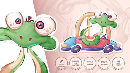 Obraz premium Snake driver the car - cute sticker