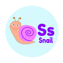 Animal Alphabet S Snail Cartoon Illustration Vector.
